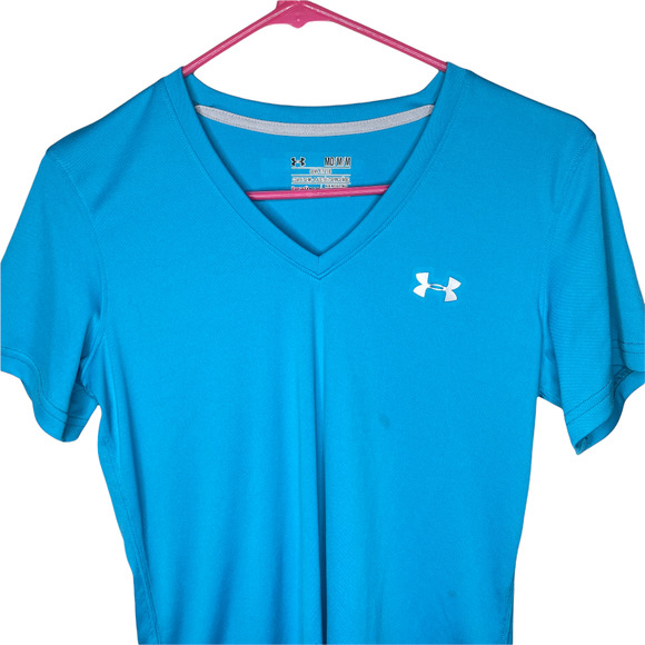 Under Armour Semi Fitted Heat Gear Teal V Neck T Shirt Women's Size Medium - Picture 1 of 6